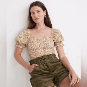 NWOT Madewell Hopewell Puff-Sleeve Crop Top in Cottage Garden